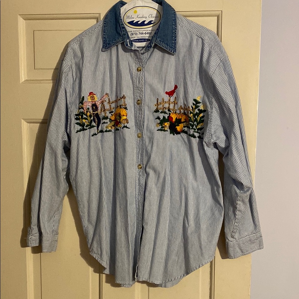 Fall/Halloween theme Striped Shirt with Embroidered design